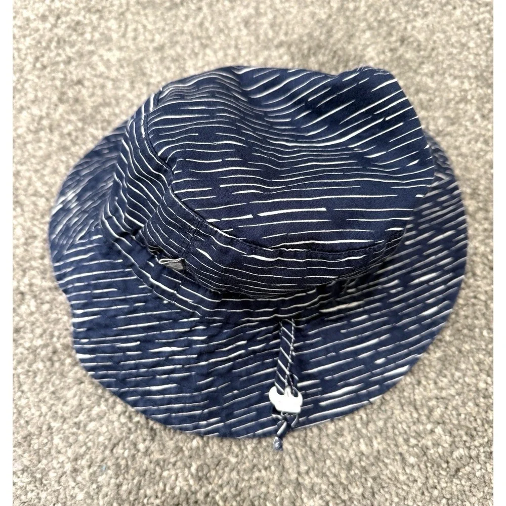 Jan & Jul Kids Bucket Hat Medium Adjustable Chin Strap Blue White Cotton Beach